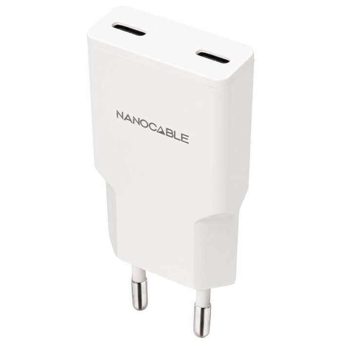 Nanocable Cargador de Pared 2xUSB-C PD 30W Blanco Nanocable Cargador de Pared 2xUSB-C PD 30W Blanco